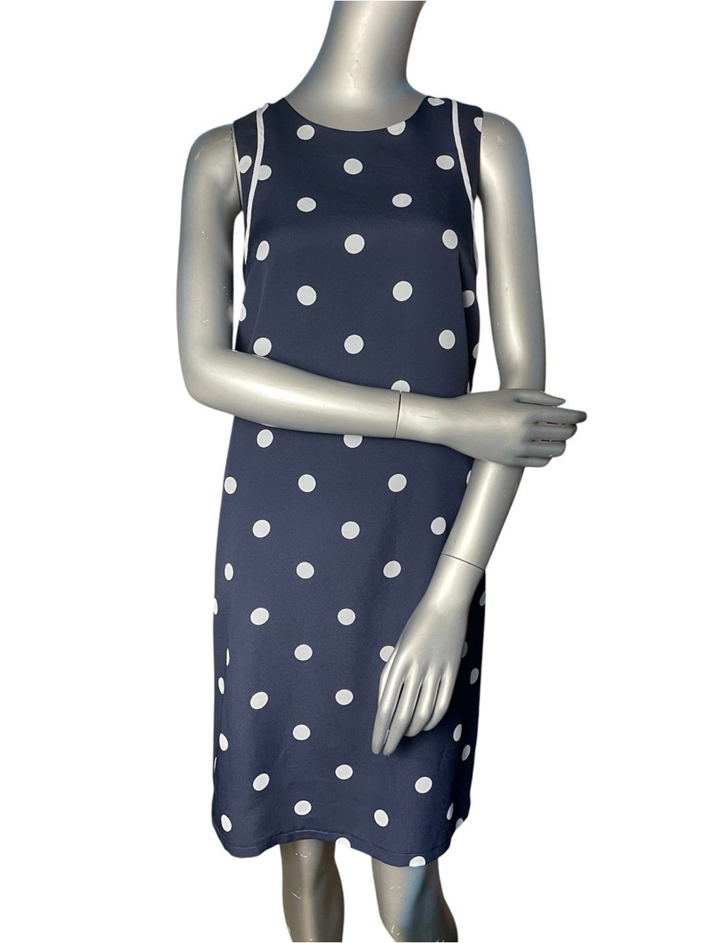 Banana Republic Navy & White Polka Dot Sleeveless Lined Shift Dress, Size 4